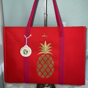 Spartina red tote bag embroidered pineapple new with tags